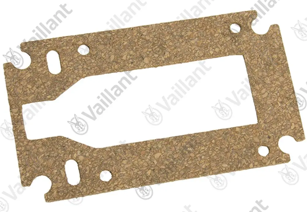Dichtung von Vaillant aus Korkmaterial, rechteckige Form mit Ausschnitten und Löchern, geeignet für verschiedene Anwendungen in Heizsystemen.